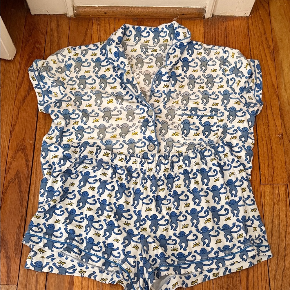 Roller Rabbit Blue and Gray Monkey Print Pajama Top